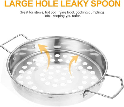 Housoutil Big Hole Colander with Handle, Stainless Steel hole Colander Strainer, Kitchen Steamer for Spaghetti, Noodles, Vegetables and Fruits