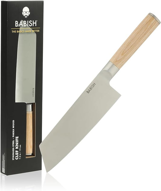 Babish 7.5-Inch Clef Knife – High-Carbon 1.4116 German Steel Kitchen Knife with Light Pakka Wood Handle, Chef & Cleaver Hybrid for Chopping, Slicing & Prep, Full-Tang, Razor Sharp, Ergonomic Design