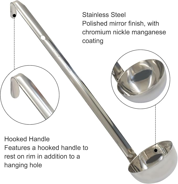 2 Oz Stainless Steel Ladle, 3 Pcs Sturdy Soup Ladle, 9" Long Handle Length for Stirring, Portioning and Serving Soup and Stew in Restaurants and Home (2.36" Bowl Diameter） - Image 3