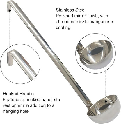 2 Oz Stainless Steel Ladle, 3 Pcs Sturdy Soup Ladle, 9" Long Handle Length for Stirring, Portioning and Serving Soup and Stew in Restaurants and Home (2.36" Bowl Diameter） - Image 3