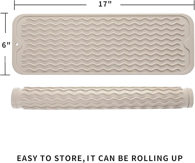 MicoYang Silicone Dish Drying Mat for Multiple Usage,Easy clean,Eco-friendly,Heat-resistant Silicone Mat for Kitchen Counter,Sink,Bar,Bottle,or Cup Tapioca M 17 inches x 6 inches - Image 2