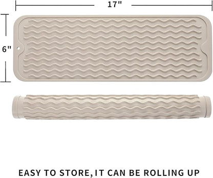 MicoYang Silicone Dish Drying Mat for Multiple Usage,Easy clean,Eco-friendly,Heat-resistant Silicone Mat for Kitchen Counter,Sink,Bar,Bottle,or Cup Tapioca M 17 inches x 6 inches - Image 2