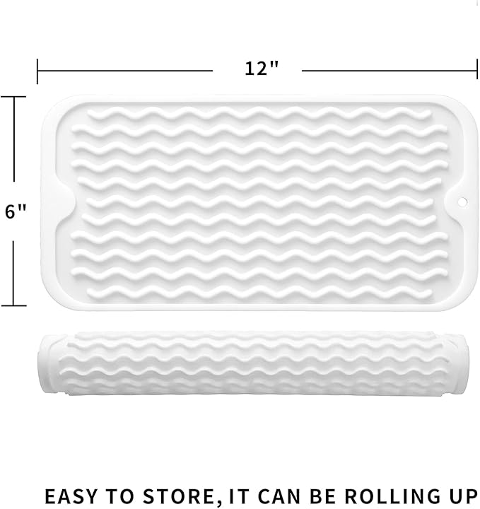 MicoYang Silicone Dish Drying Mat for Multiple Usage,Easy clean,Eco-friendly,Heat-resistant Silicone Mat for Kitchen Counter or Sink,Refrigerator or Drawer Liner White S 12 inches x 6 inches - Image 2