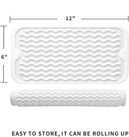 MicoYang Silicone Dish Drying Mat for Multiple Usage,Easy clean,Eco-friendly,Heat-resistant Silicone Mat for Kitchen Counter or Sink,Refrigerator or Drawer Liner White S 12 inches x 6 inches - Image 2
