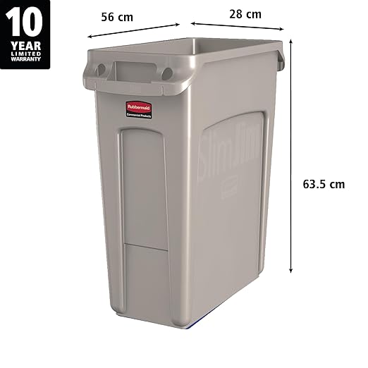 Rubbermaid Commercial Products SLIM JIM Plastic Rectangular Trash/Garbage Can/Bin with Venting Channels 16 GALBeige for Kitchens/Classrooms/Offices/Back of House - Image 2