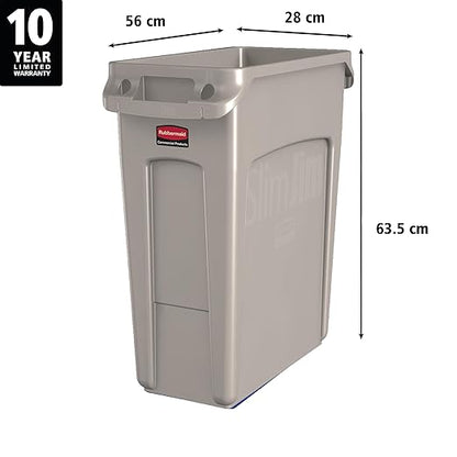 Rubbermaid Commercial Products SLIM JIM Plastic Rectangular Trash/Garbage Can/Bin with Venting Channels 16 GALBeige for Kitchens/Classrooms/Offices/Back of House - Image 2
