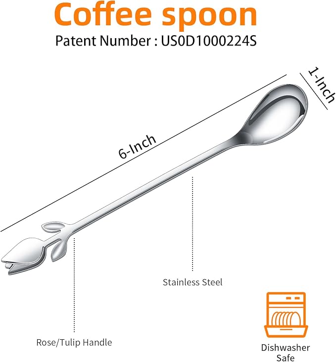 Silver Tulip/Rose Handle 12-Pcs Mini Coffee Spoons Set - 6" Stainless Steel for Espresso, Tea, Dessert - Ideal for Demitasse & Small Servings - Image 2