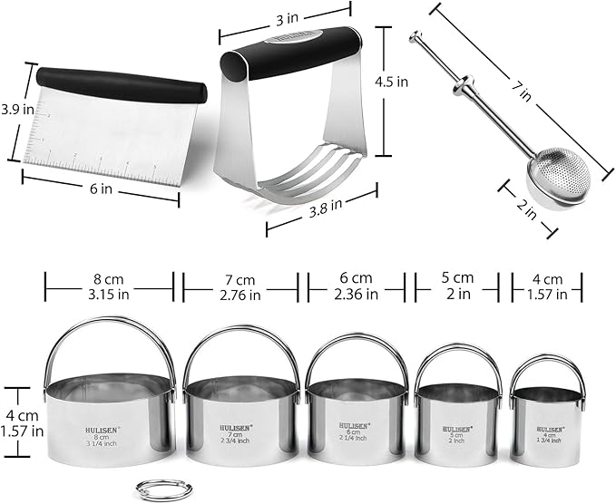 HULISEN Stainless Steel Biscuit Cutter Set, Flour Duster, Pastry Scraper and Dough Blender, Sturdy & Long-Lasting with Ergonomic Rubber Grip, Professional Baking Dough Tools, Gift Package (4 Pcs/Set) - Image 9