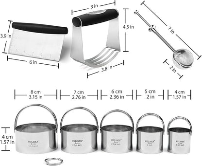HULISEN Stainless Steel Biscuit Cutter Set, Flour Duster, Pastry Scraper and Dough Blender, Sturdy & Long-Lasting with Ergonomic Rubber Grip, Professional Baking Dough Tools, Gift Package (4 Pcs/Set) - Image 9