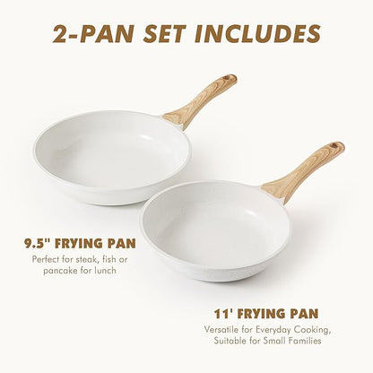 SENSARTE Nonstick Frying Pan Skillets, White Ceramic Coating Omelette Pans, Healthy Cookware Chef's Pan, PTFE & PFAS Free (9.5+11 Inch) - Image 3