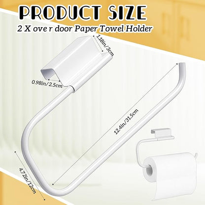 Yaocom 12.4 Inches Cabinet Door Paper Towel Holder Camper Under Sink No Drilling Paper Towel Storage and Dispenser for RV Kitchen Bathroom Laundry Room, Stainless Steel(White,2 Pcs)