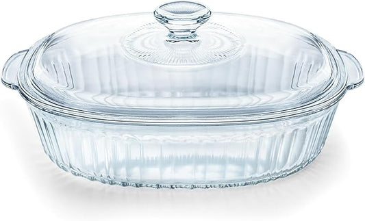 Luvan 2.8L/3Qt Glass Casserole Dish with Lid, Ribbed Oval Glass Baking Dish for Oven & Microwave, Clear Lead-Free Covered Casserole Cookware, Versatile Deep Glasses Food Container for Baking, Cooking by Luvan