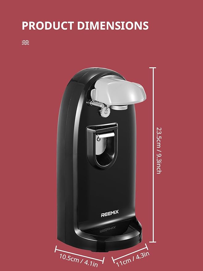Reemix Electric Can Opener, One-Touch Operation, Knife Sharpener and Bottle Opener 3 in 1, Easy Clean Kitchen Tool for Home Use, Automatic Can Opener, Black
