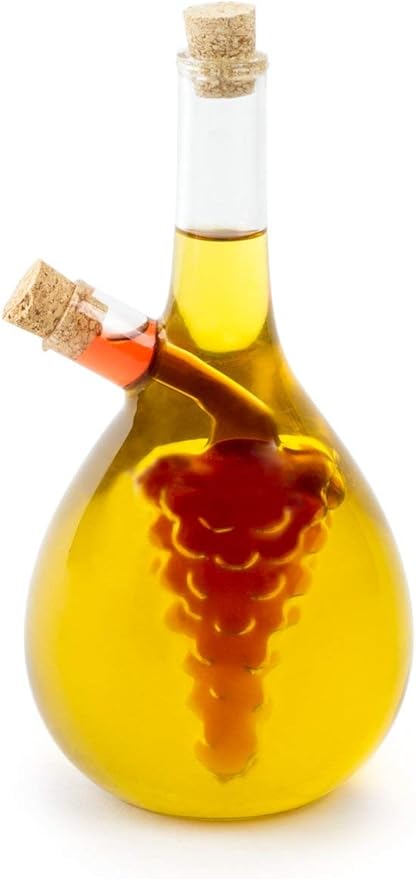 Fox Run Grape Motif Oil and Vinegar Cruet Dispenser Bottle, Clear Borosilicate Glass, Grapes