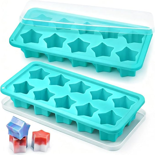 Webake Star Ice Cube Tray with Lid, 2 Packs Silicone Star Ice Molds for Freezer, Reusable Ice Cube Trays for Cocktails, Whiskey & Chilled Drinks