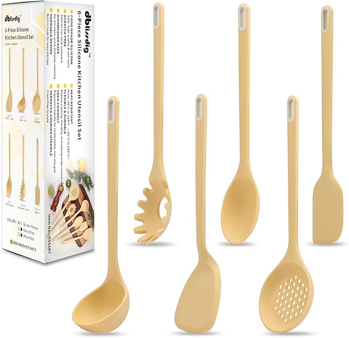 Silicone Kitchen Cooking Utensils Set of 6, Non-Stick Food Grade Silicone Cooking Utensils Set, Heat Resistant, Non-Toxic, Ergonomic Designed, Dishwasher Safe Kitchen Utensils for Nonstick Cookware