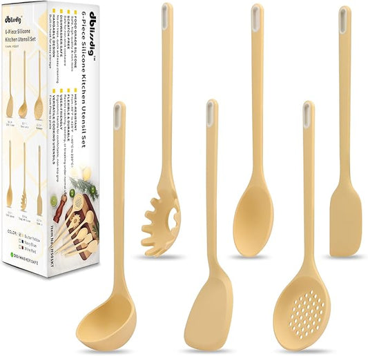 Silicone Kitchen Cooking Utensils Set of 6, Non-Stick Food Grade Silicone Cooking Utensils Set, Heat Resistant, Non-Toxic, Ergonomic Designed, Dishwasher Safe Kitchen Utensils for Nonstick Cookware