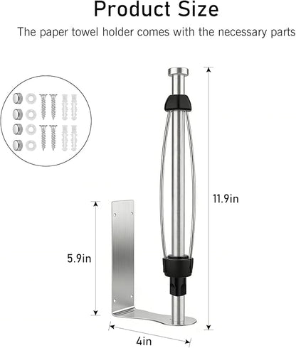 SetSail Paper Towel Holder, 2 Packs Single Hand Operable Paper Towel Holder Under Cabinet with Adjustable Damper Easy Tear Wall Mount Self-Adhesive or Drilled for Kitchen Bathroom, Silver - Image 2