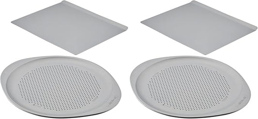 Farberware GoldenBake Nonstick Baking Sheet and Pizza Crisper Pan Set, 2 Piece, Gray (Pack of 2)
