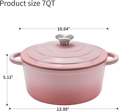 Enameled Cast Iron Dutch Oven - 7QT Pot with Lid,Oven Safe to 500°F,Heavy-Duty Cookware for Sourdough Bread Baking,Braising,Stews,Roasting Pink - Image 3