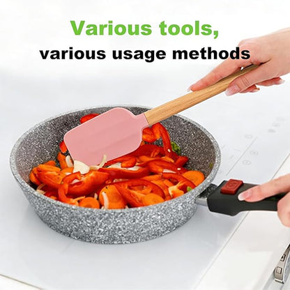 3-Piece Heat Resistant Silicone Spatula Set for Baking - Wooden Handle Spatula Baking Spatula, Non-Stick for Cooking, Mixing, Frosting & Jams (pink)