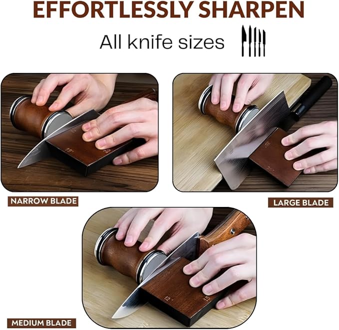 4 Angles High Carbon Stainless Steel Rolling Knife Sharpener with 400, 1000 & 3000 Replacement Discs - Blunt Knife Sharpening Kit with 12°, 15°, 20°, and 25° Sharpening for Kitchen & Chef's Knives - Image 3