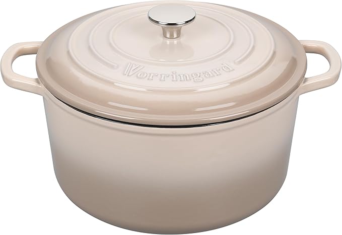 VORRINGARD Enameled Cast Iron Dutch Oven Pot with Lid, for Sourdough Bread Baking, Round Dutch Ovens, 6 Quart, Latte by Unknown