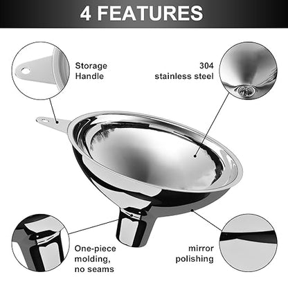 Serinar Stainless Steel Large Funnel (5.7 in. X 1 in. Mouth), Metal Funnel for Bottle Filling, Filling Funnel for Spices, Juices, Powders, Coffee Beans, Honey, Milk(Without Filter) - Image 3