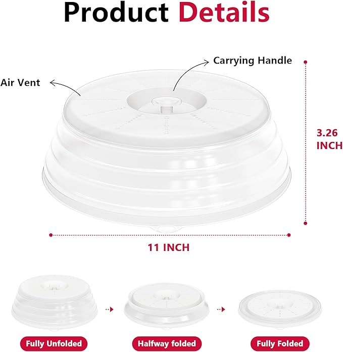WVM Microwave Splatter Cover Vented for Food with Hook Hole, Splatter Guard & Colander Kitchen Gadget for Food, Meal Prep, Clear, M(11"x3.26")-Pack of 1