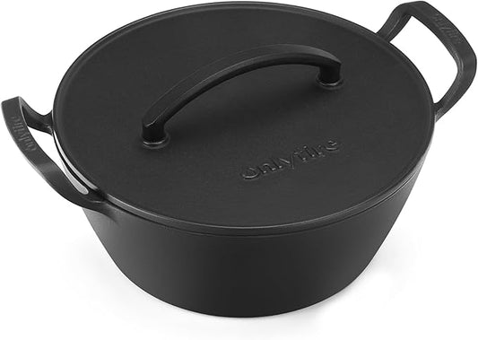 Onlyfire Cast Iron Dutch Oven, Heavy-Duty Dutch Oven Pot with Lid & Handle for Induction, Gas & Oven and Campfire, Cast Iron Skillet Cookware for Bread, Frying, Baking, 5.5 Quart