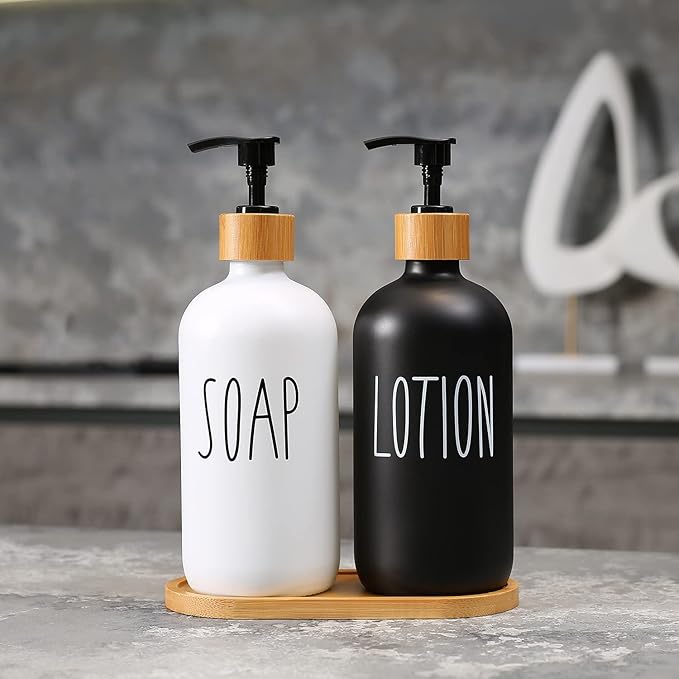 MOMEEMO Soap Dispenser Bathroom Set with Hand and Lotion Dispenser, Suitable for Bathroom Decor. (Black & White) - Image 2