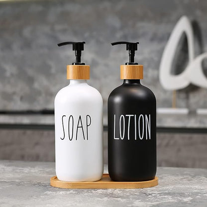 MOMEEMO Soap Dispenser Bathroom Set with Hand and Lotion Dispenser, Suitable for Bathroom Decor. (Black & White) - Image 2