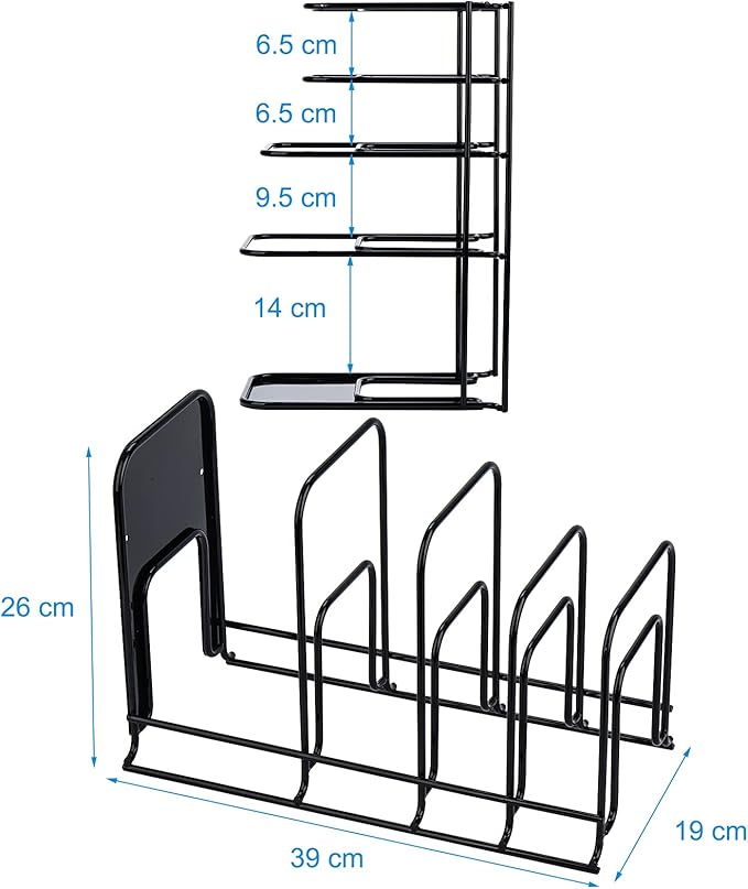 Toplife 2 Pack Heavy Duty Pan Organizer, 5 Tier Pot and Pan Organizer Rack for Cast Iron Skillets, Griddles and Pots - Sturdy Steel Construction- No Assembly Required - Black - Image 2