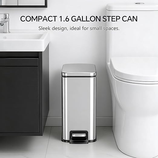 13 Gallon Trash Can (50L) and 1.6 Gallon (6L) Kitchen Trash Can Combo Set, Stainless Steel Garbage Can with Lid and Step-on Pedal, Soft Close Waste Bin with Inner Bucket for Home & Office - Image 3