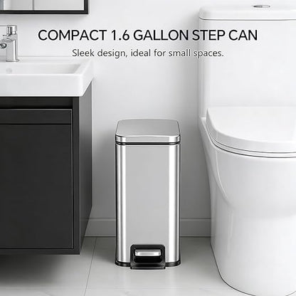 13 Gallon Trash Can (50L) and 1.6 Gallon (6L) Kitchen Trash Can Combo Set, Stainless Steel Garbage Can with Lid and Step-on Pedal, Soft Close Waste Bin with Inner Bucket for Home & Office - Image 3