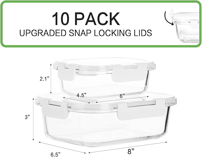 [10-Pack]Glass Meal Prep Containers with Lids, MCIRCO Glass Food Storage Containers with Snap Locking Lids, Airtight Lunch Containers, Microwave, Oven, Freezer and Dishwasher, White - Image 2