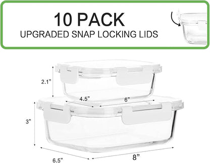 [10-Pack]Glass Meal Prep Containers with Lids, MCIRCO Glass Food Storage Containers with Snap Locking Lids, Airtight Lunch Containers, Microwave, Oven, Freezer and Dishwasher, White - Image 2
