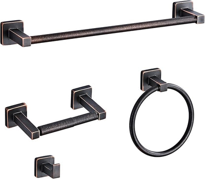 Bathroom Hardware Set 4 Pieces,Oil Rubbed Bronze Towel Bar Set Stainless Steel Wall Mounted, Includes 16In Hand Towel Bar, Towel Ring, Robe Towel Hooks,Toilet Paper Holder, Bathroom Towel Rack Set by bluebyrne