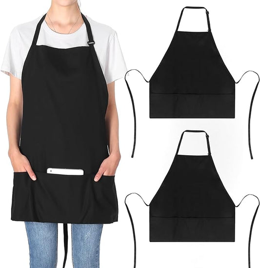 Jubatus 2 Pack 3 Pockets Adjustable Bib Apron 65% Polyester 35% Cotton Fabric Chef Kitchen Cooking Aprons for Women Men, Black by Jubatus