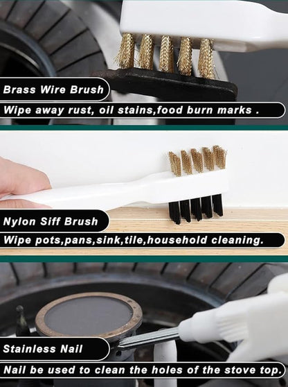 Kitchen Stove Cleaning Brush + Scraper Tool Set, Brass Wire Brushes for Range Hood Grease Grime, Rust Cleaner Heavy Duty Stainless Steel Putty Scraper for Gas Burners Cooktop Pot Pan