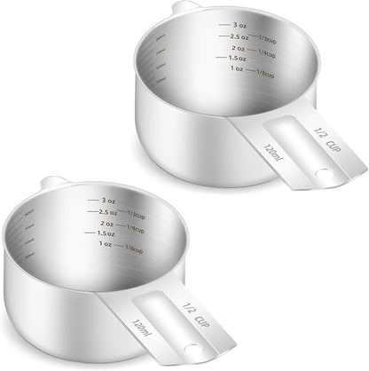 2PCS 1/2Cup (120ml, 4oz) Single Measuring Cup, Etched Inner Scale Stainless Steel Measure Scoop, Metric and US Measurement, Dishwasher Safe by BERYLER