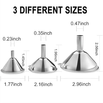 Funnels for Kitchen Bottle Filling, Lmoszuak Mini Stainless Steel Funnels, Multi-use Small Kitchen Funnel Set of 3, for Transferring Liquid, Fluid, Essential Oils, Powder,Tiny Spices,Dishwasher Safe