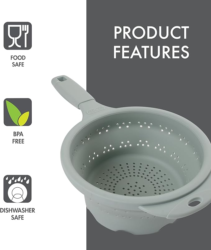 Dexas 8" Collapsible Silicone Strainer in Sage, Kitchen Strainer with Handles, 7.2 Cup Capacity | BPA-Free, Heat-Resistant, Space-Saving Kitchen Tool - Image 3