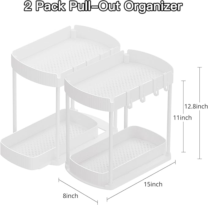 Ukeetap 2 Pack Multi-Purpose Pull-Out Storage Organizers, Under Sink & Cabinet Storage, 12.8 Inch, White - Image 2
