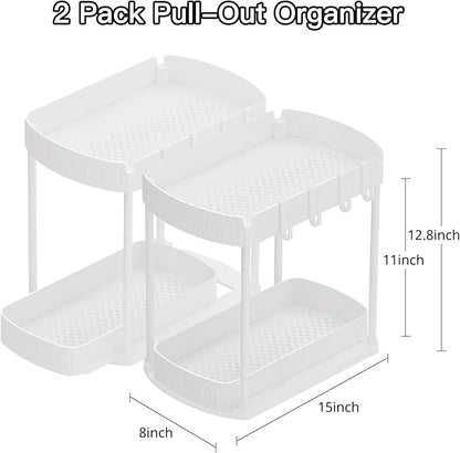 Ukeetap 2 Pack Multi-Purpose Pull-Out Storage Organizers, Under Sink & Cabinet Storage, 12.8 Inch, White - Image 2