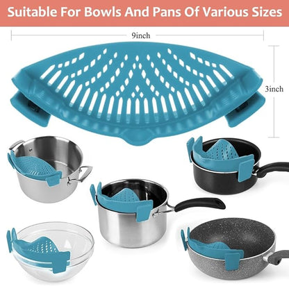 YEVIOR Clip on Strainer for Pots Pan Pasta,Silicone Food Strainer Hands-Free Pan Strainer, Clip-on Kitchen Food Strainer for Spaghetti, Pasta, Ground Beef Fits All Bowls and Pots (Teal) - Image 3