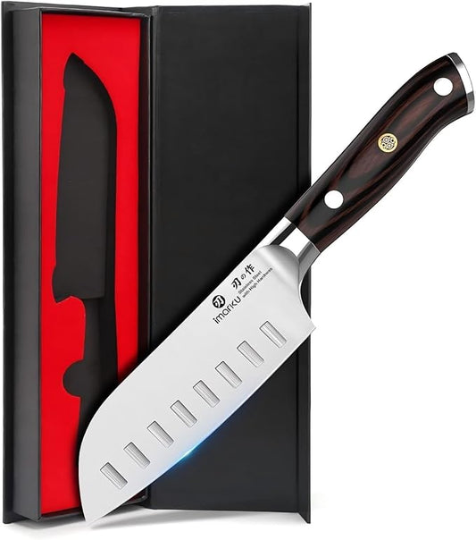 imarku Santoku Knife Chef Knife 5 inch Ultra Sharp Asian Knife Japanese Chef Knife - Japanese High Carbon Stainless Steel - Ergonomic Pakkawood Handle, Best Choice for Home Kitchen by imarku