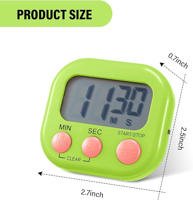 Weewooday 50 Pcs Large Classroom Timers Stopwatch Magnetic Kitchen Digital Timer Electronic Countdown Multi Function Loud Alarm Stopwatch for Cooking Sports Study Work Exercise Oven (10 Colors)