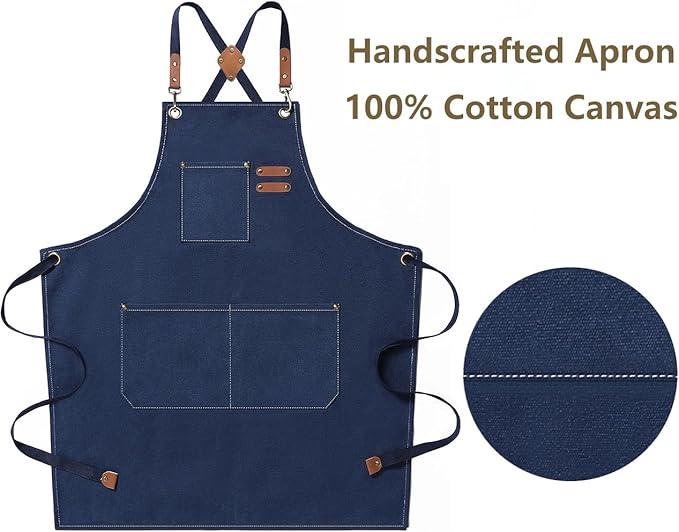 AFUN Chef Aprons for Men Women with Oversized Pockets, 16-Ounce Cotton Canvas Cross Back Heavy Duty Work Apron (Dark Blue) - Image 5