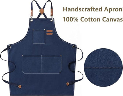 AFUN Chef Aprons for Men Women with Oversized Pockets, 16-Ounce Cotton Canvas Cross Back Heavy Duty Work Apron (Dark Blue) - Image 5